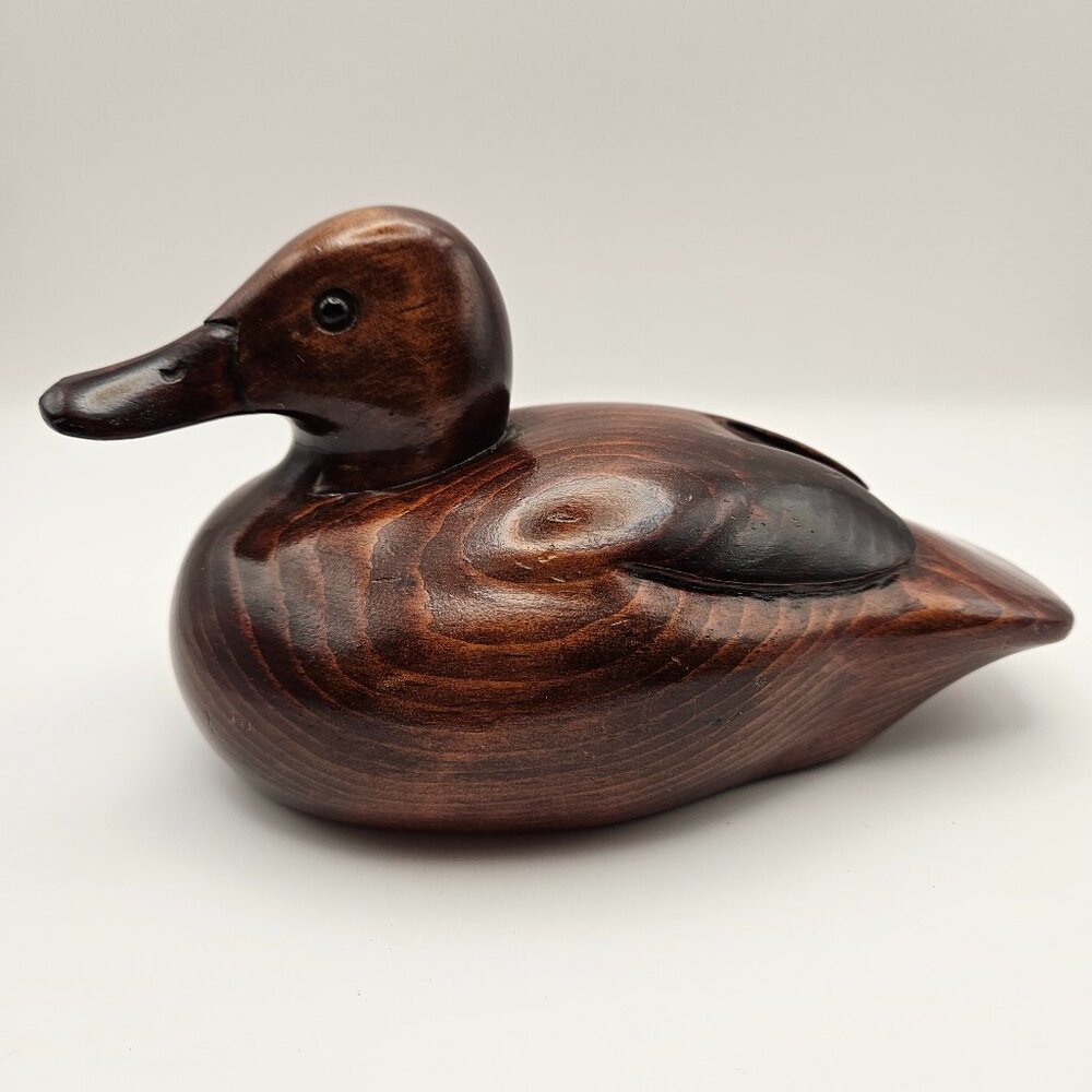 Hand-Carved Wood Duck Figurine – Signed 1987 – Rustic Cabin Decor